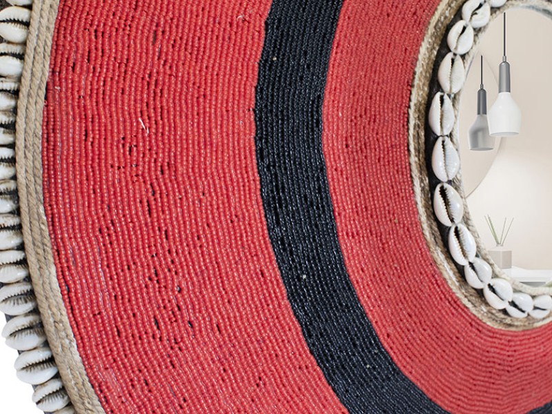 Beaded Shield Mirror Red with Black Circle Beaded Shield Mirror Red with Black Circle